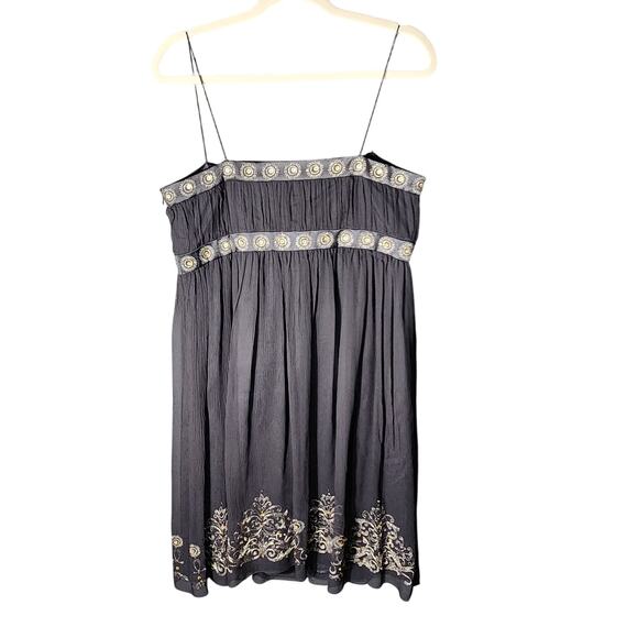 VTG Y2K Maggy London 14 Black Silk Thin Strap Babydoll Embroidered Sequin Dress - Picture 2 of 6
